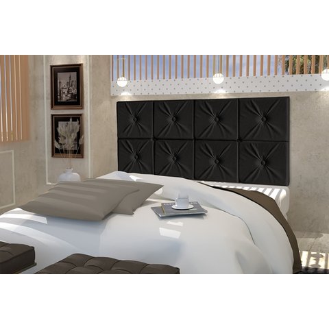 Painel Cama Box Suspenso Tokyo com Botão Casal 1,40 Cor Preto - JM Casa dos Móveis