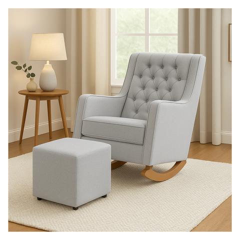 Poltrona Sofá Cadeira Amamentação Balanço C Puff Pés Madeira - Cinza