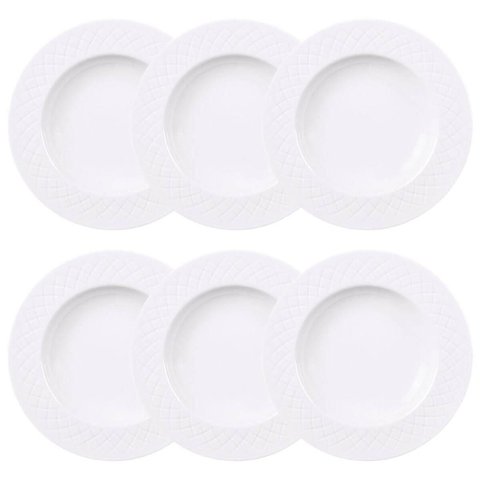 Jogo 6 Pratos Fundos Porcelana Branca 23cm Mesa Posta Aba Larga 330ml Tramontina Ingrid