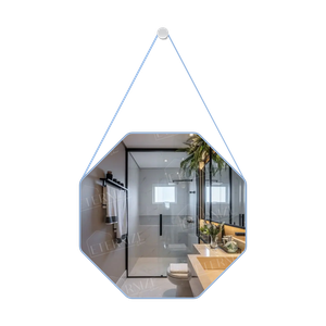 Espelho Decorativo Adnet Octogonal 40cm com Alça Azul Bebê Azul Quarto
