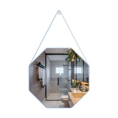 Espelho Decorativo Adnet Octogonal 40cm com Alça Azul Bebê Azul Quarto