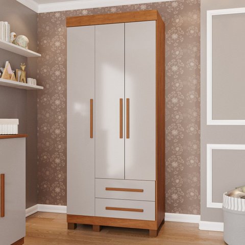 Guarda-Roupa Infantil 3 Portas 2 Gavetas Aurora Espresso Móveis Marrom/Cinamomo/Off White