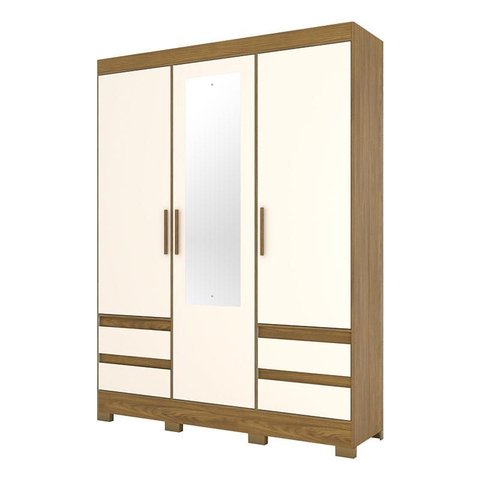 Guarda Roupa Casal Lema Nature Off White com Espelho – Briz Móveis