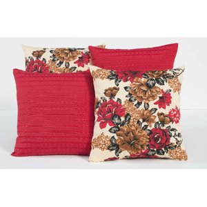 Kit com 4 Almofadas Decorativas Estampa Vermelho com Flores Coloridas