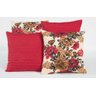Kit com 4 Almofadas Decorativas Estampa Vermelho com Flores Coloridas - 1