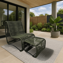 Ver imagem 1 de Poltrona Lotus com Puff para Jardim Varanda Gourmet Moderrna em Aço e Corda Náutica Resistente