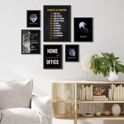 Kit Composição 6 Quadros Motivacionais Home Office:madeira Preta - 1