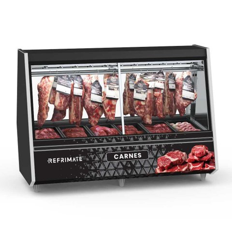 Expositor Açougue Atlantis 2,00 Metros Preto com Adesivo Gancheira Eaag2000 220v - Refrimate