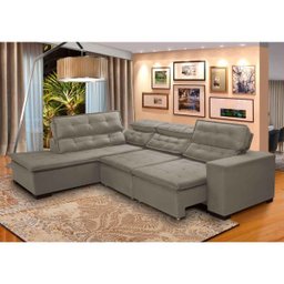 Sofá Canto Retrátil 5 Lugares Reclinável Chaise D 2,80 X 2,20 M Sttilo Bege - Megasul - 1