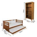 Ver imagem 3 de Conjunto Sofá Cama Enjoy em Madeira Maciça com Estante Livreiro Sofisticada Aberta Castanho