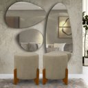 Ver imagem 1 de 2 Puff Decorativo Thor Redondo Pes de Madeira e Tecido de Linho - Bege