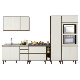 Cozinha Modulada Kali Premium 6 Peças Amêndoa/off White com Torre Quente - Nicioli - 1