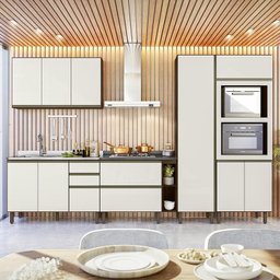 Cozinha Modulada Kali Premium 6 Peças Amêndoa/off White com Torre Quente - Nicioli - 2