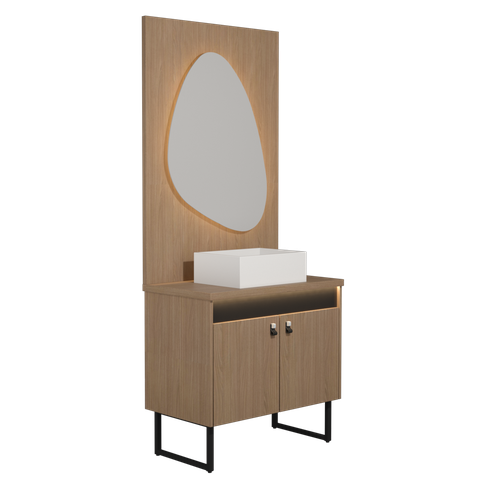 Conjunto Gabinete para Banheiro Tech Led 2p 80cm com Pé