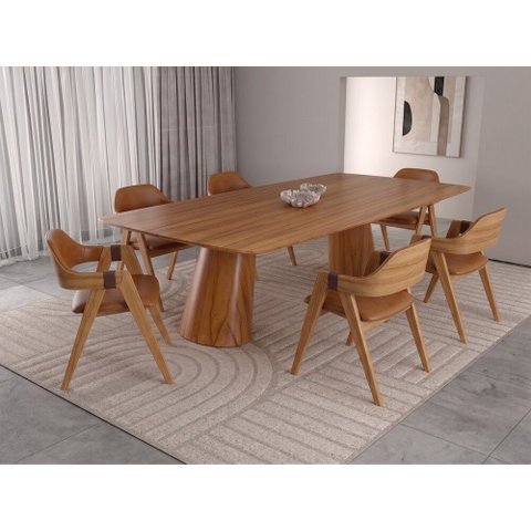 Sala de Jantar Santorini 180cm com 6 Cadeiras Madeira Maciça Ravena Cinamomo Courino Terracota