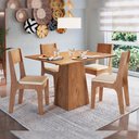 Ver imagem 1 de Conjunto Mesa de Jantar 120cm com 4 Cadeiras Beges Cor:freijó com Bege