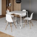 Ver imagem 1 de Mesa Jantar Industrial Branca 90x90cm Base V Ferro Branco com 4 Cadeiras Eames Eiffel Madeira Branca