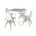 Ver imagem 2 de Mesa Jantar Industrial Branca 90x90cm Base V Ferro Branco com 4 Cadeiras Eames Eiffel Madeira Branca