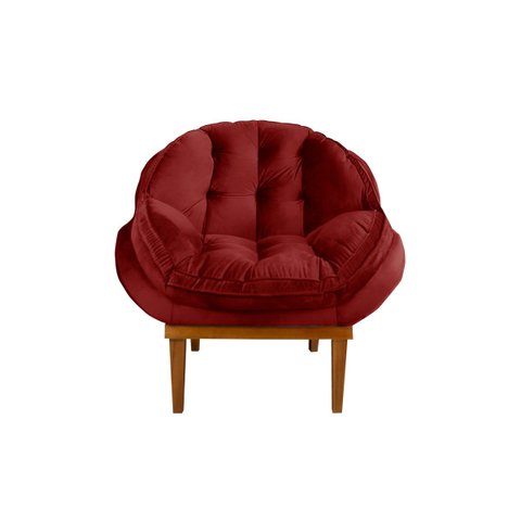 Poltrona Decorativa Marcela Em Tecido Veludo Base Em Madeira - Vermelho