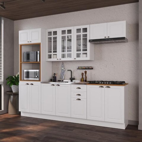 Cozinha Completa Modulada Nara 14 Portas 2 Gavetas MDF Branco Fidelita Móveis