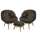 Ver imagem 2 de Conjunto Poltronas Sênior em Suede Premium com Puff e Pés de Madeira:marrom