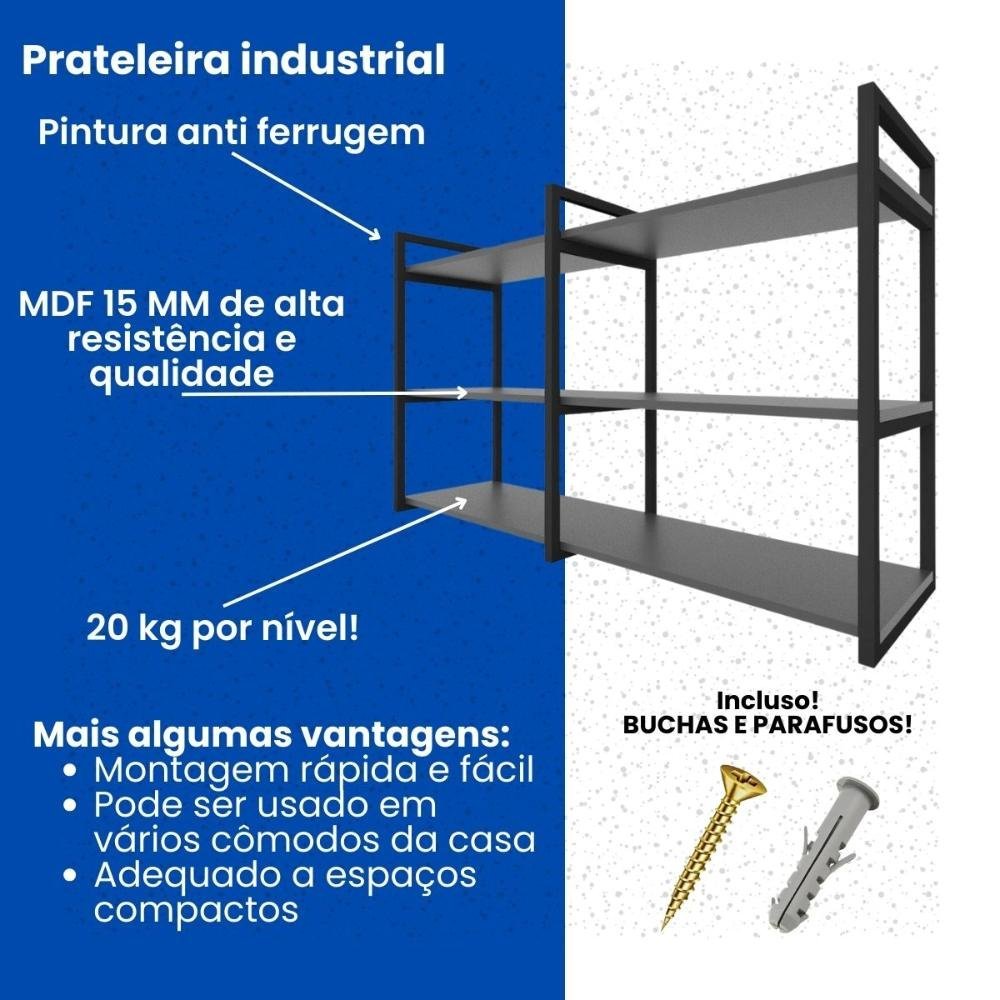 Estante Industrial Sala Estar Estante Nicho Parede Mdf Suspensa Pratileira Ferro Branco Off White - 6