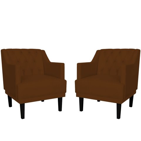 Kit 2 Poltronas Decorativa Alice Couro Marrom Pés Madeira Mz Decor