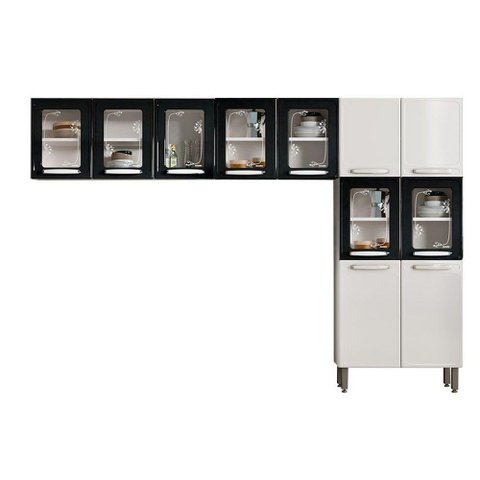 Cozinha Compacta Evidence 3 Peças (2 Armários + 1 Paneleiro) CPT62 Branco/Preto - Bertolini