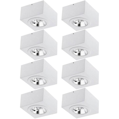 Kit 8 Plafons de Sobrepor Branco GU10 Luminárias de Teto Quadradas 17cm 12W