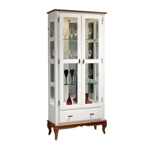 Cristaleira 2 Portas 1 Gaveta C/ Led e Espelho - 60303el Mmj-lz Lz-branco/imbuia