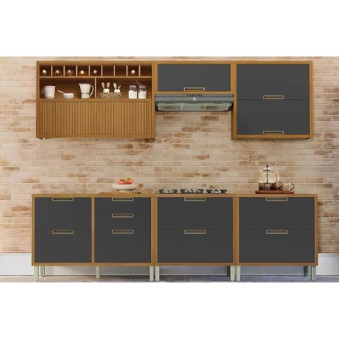 Cozinha Modulada Completa Imperatriz 6 Peças (3aéreos+3balcões) C6p47 Freijo/grafite - Nesher
