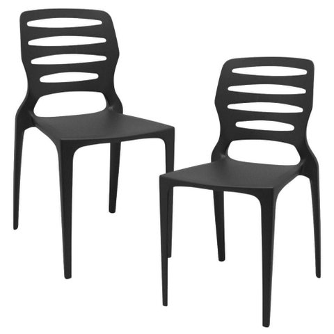 Kit 02 Cadeiras para Cozinha Área Gourmet Jardim Empilhável Larsen P03 Preto - Lyam Decor