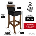 Ver imagem 3 de Jogo com 6 Cadeira para Bancada Banco Alto de Madeira Bar Cozinha Americana Encosto Estofado Valios