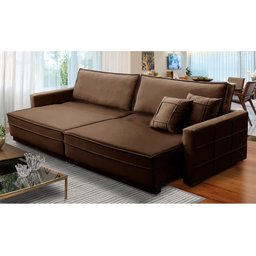 Sofá Cama Retrátil e Reclinável 2,30m com Molas Karen Veludo Marrom Adonai Estofados - 1 Sofá Cama Retrátil e Reclinável 2,30m com Molas Karen Veludo Marrom Adonai Estofados - 1