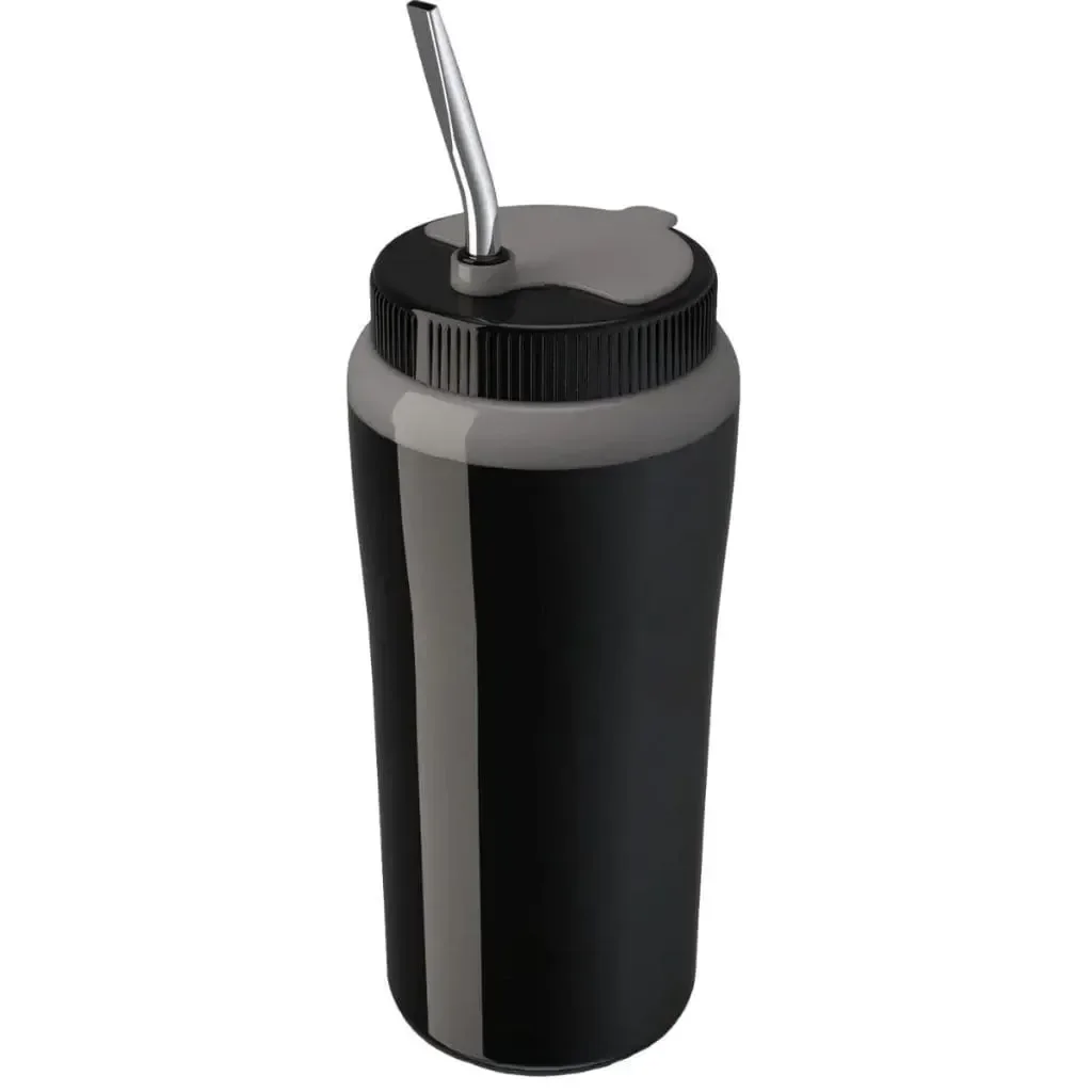 Copo Térmico Tererê 650ml Parede Dupla Tampa e Bomba Inox:preto