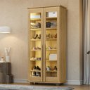 Ver imagem 1 de Sapateira 2 Portas com LED e Vidro Reflecta 6 Prateleiras Veneza Cinamomo