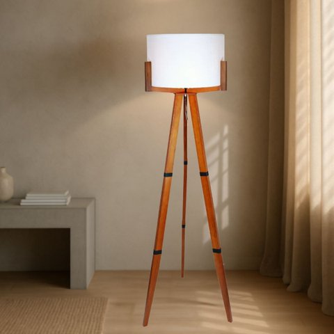 Luminária Lisboa Moderna Tecido Alta Qualidade Pés Madeira:palha