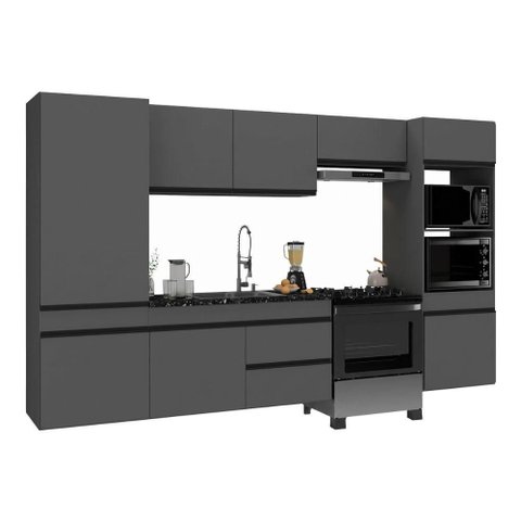 Armário de Cozinha Modulada Completa Suspensa 313cm Milano Multimóveis Mp2406 Cinza
