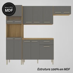 Armário de Cozinha Completa Mdf 12 Portas com Balcão Versalhes Plus - Freijó/gris - 6