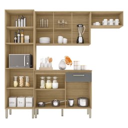 Armário de Cozinha Completa Mdf 12 Portas com Balcão Versalhes Plus - Freijó/gris - 3