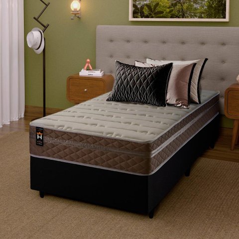 Conjunto Cama Box Solteirão c/ Molas Ensacadas Georgia Preto 96x203x60