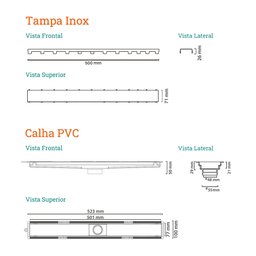 Ralo Linear Novii Seco 8880 50cm Saída Central com Tampa Inox Polida Polida 8880 - 3