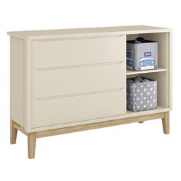 Jogo de Quarto Classic Cômoda com Porta e Berço Areia Fosco com Pés Madeira Natural - Reller Mó - 2