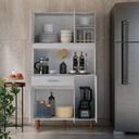 Ver imagem 4 de Armário de Cozinha Paneleiro Multiuso 5 Portas 1 Gaveta com Nichos e 6 Prateleiras em MDP - Branco