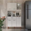 Ver imagem 2 de Armário de Cozinha Paneleiro Multiuso 5 Portas 1 Gaveta com Nichos e 6 Prateleiras em MDP - Branco