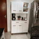 Ver imagem 3 de Armário de Cozinha Paneleiro Multiuso 5 Portas 1 Gaveta com Nichos e 6 Prateleiras em MDP - Branco