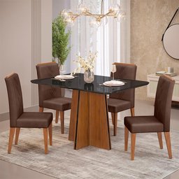 Mesa de Jantar Vanda com 4 Cadeiras Yasmin Freijó/Preto Brilho/Moca - PR Móveis - 2