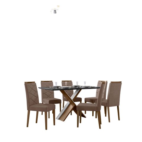 Conjunto Mesa Madrid 160cm com 6 Cadeiras Caroline New Ceval
