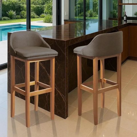 Banqueta Madeira Linho Cinza para Bistro ou Ilha 0,88 Cm 2unidade