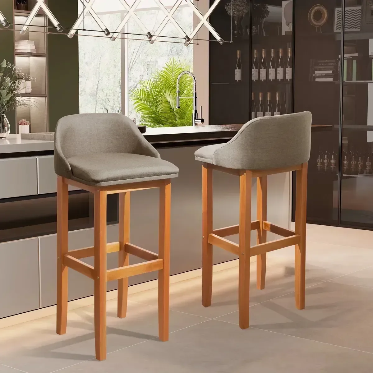 Ver imagem 2 de Banqueta Madeira Linho Cinza para Bistro ou Ilha 0,88 Cm 2unidade